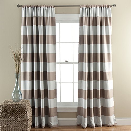 Lush Decor, 84” x 52”, Taupe Stripe Blackout Curtains | Light Filtering Window Panel Set (Pair)