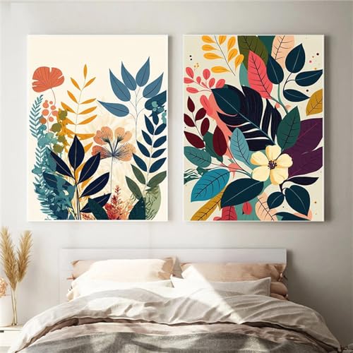 Cuadros abstractos de hojas y plantas en lienzo nórdico de 60x70 cm para salón