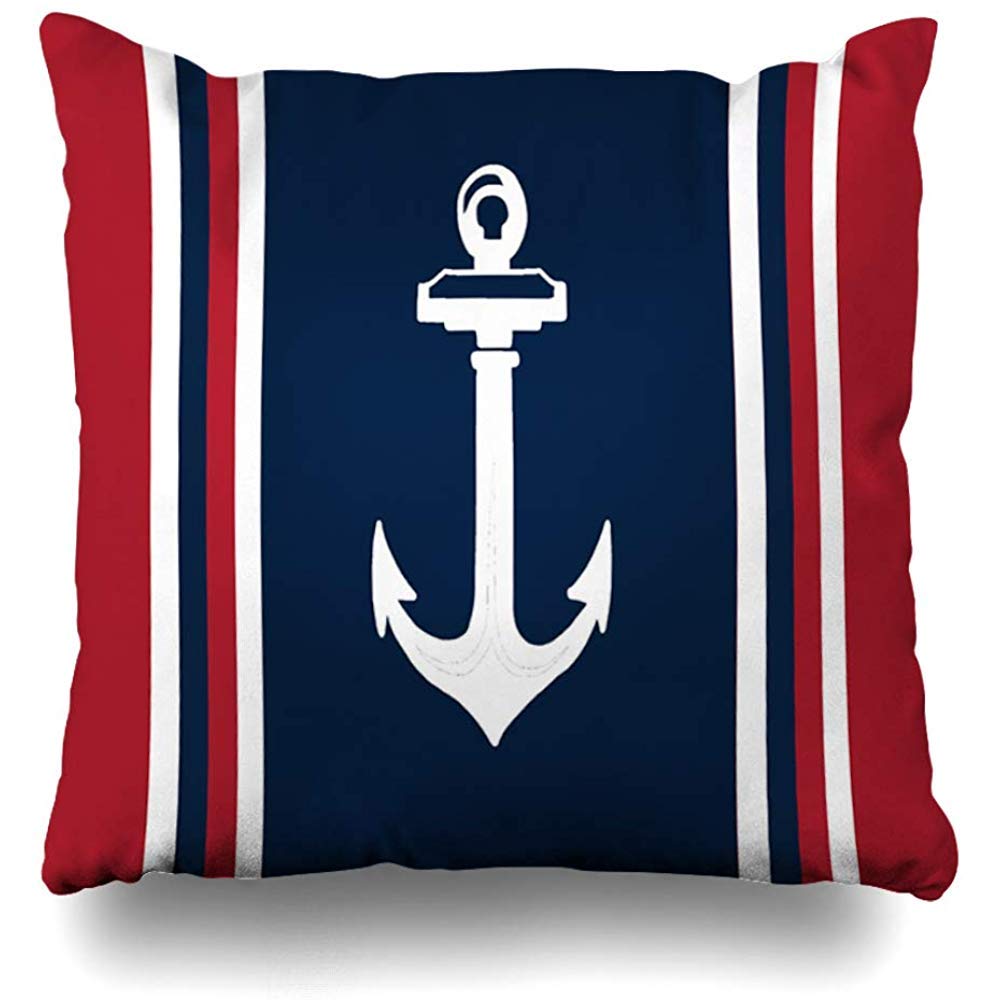 Throw Pillow Covers Himoud Navy Blue Red Nautical Anchor