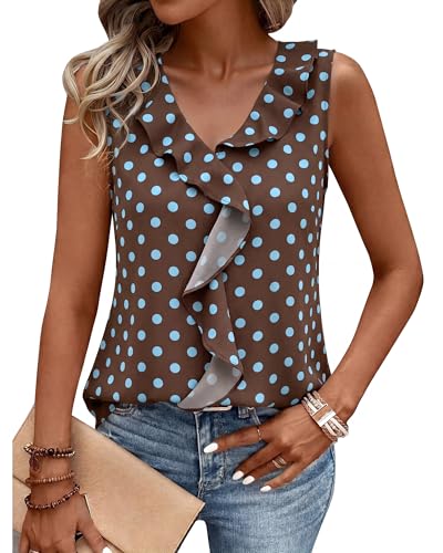 Gaharu Womens Cute Summer Tops: Dressy Casual - Sleeveless Dress Shirts - Business Casual Outfits Polka Dot Blouses Office Tank Corporate Outfits