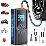 Compresor Aire Portátil 8000mAh, 150PSI Inflador Ruedas Coche, Inflador Electrico Bicicleta de Doble Alimentación con Pantalla Digital y Luz LED, Apagado Automático para Coche, Moto, Bicicleta, Pelota