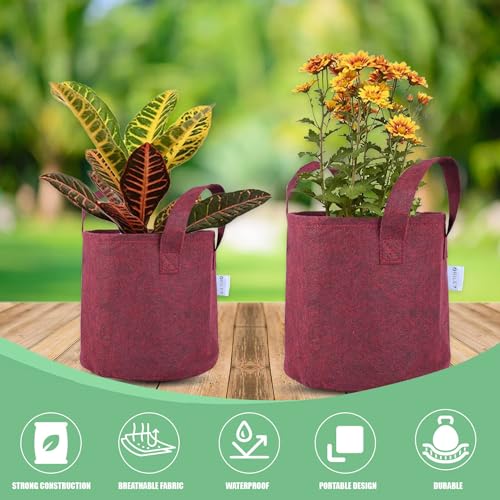 Image of Oriley Grow Bag Heavy Duty Geo Fabric Plant Pot with Sturdy Handles Lightweight Bags Ideal for Gardening Balcony Terrace (Red, Round, 300 GSM 24 x 24 inch Pack of 10)