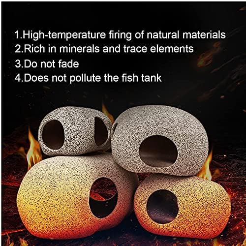 LLGLEU 2 Pcs Aquarium Hideaway Rocks for Aquatic Pets to Breed Play and Rest, Decoration Rock Caves and 6 Pieces Fish Leaf Pad Simulating The Natural Habitat for Shrimp Cichlid Betta Fish