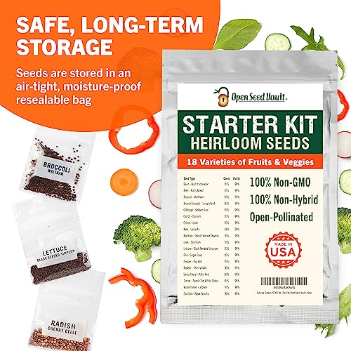 Open Seed Vault 15,000 Heirloom Seeds Non-Gmo Organic For Planting Vegetables & Fruits (18 Variety Pack) - Gardening Starter Kit Seeds, Survival Gear Food, Gardening Gifts, Emergency Supplies #TOP4