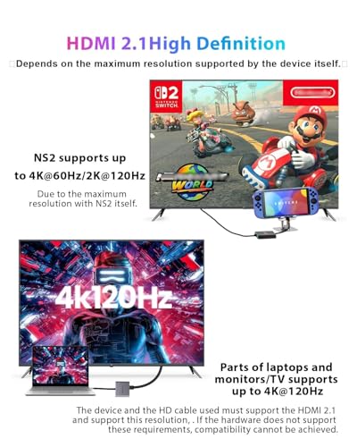 Image of Switch 2 Dock Station with 4K HDMI2.1,USB C to HDMI Adapter for NS2&1,Switch 2 Docking Station V22.5.0;Steam Deck Dock Compatible Rog Ally,Mobile Phone,MacBook,Laptops 4K120Hz /8K@60Hz.