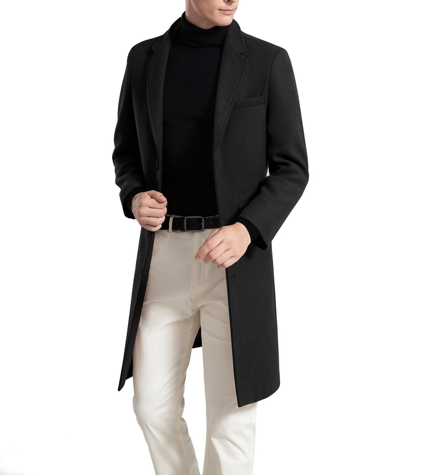 Homhous Men's Wool Blend Pea Coat, Notched Collar, Single
