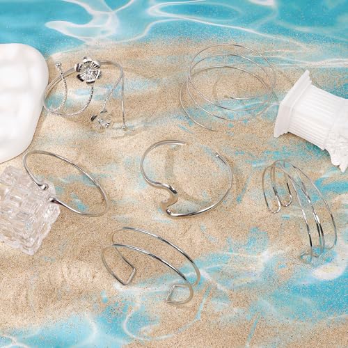 6Pcs Arm Cuff for Women Upper Arm Band Cuff Bracelet Gold Silver Coil Bangle Armlet Adjustable Flower Armband Set2