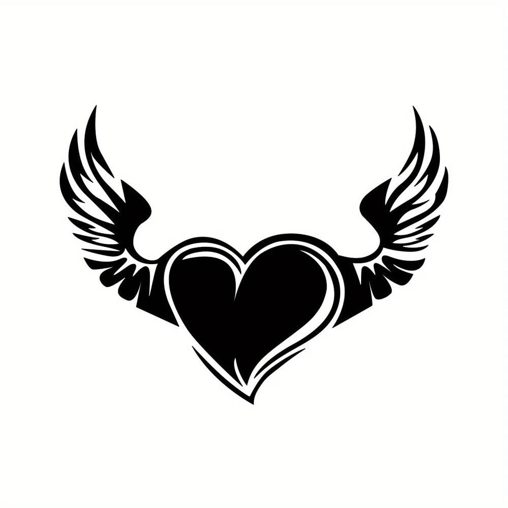 Heart with Wings Vinyl Sticker Self-Adhesive Decal for Cars Laptops Windows(Black)