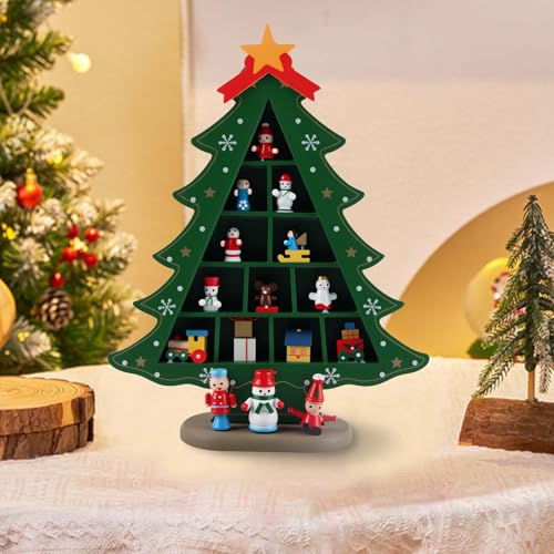 Himissy Árbol de Navidad de Madera con 24 Adornos, Calendario Adviento Árbol de Navidad, Calendario de Adviento 2025 para Niños, Decoración Navideña, Regalo para Niñas y Niños, Decoración de Mesa