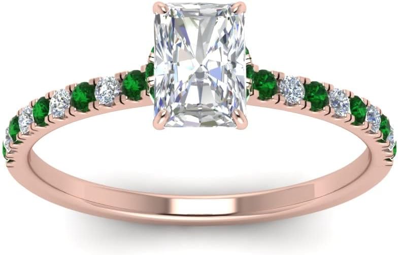 Choose Your Gemstone Radiant Shape 14k Rose Gold Plated Halo Engagement Ring Lightweight Office Wear Everyday Gift Jewelry Hidden Halo Petite Diamond CZ Ring : US Size 4 to 12