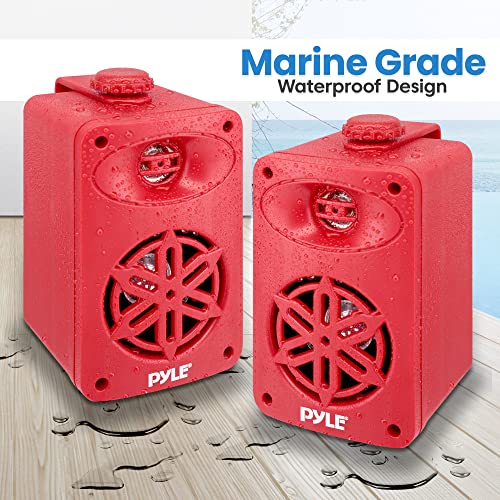 Image of Pyle Indoor Outdoor Speakers Pair - 200 Watt Dual Waterproof 3.5 inch 2-Way Full Range Speaker System w / 1 /2 inch High Compliance Polymer Tweeter - in-Home, Boat, Marine, Deck, Patio, Poolside (Red) -PDWR35RD