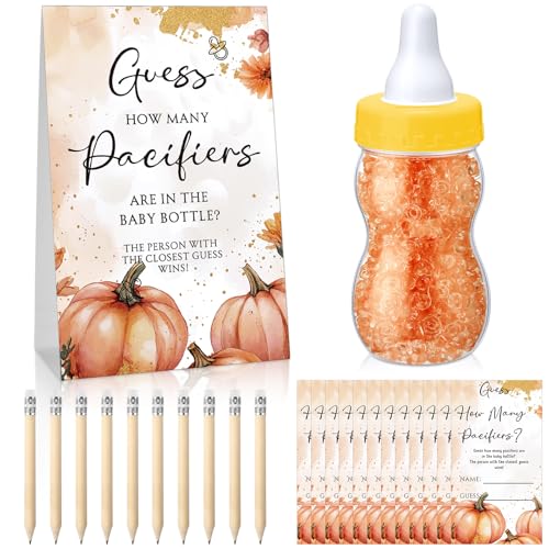 Roowest 512 Pcs Baby Shower Game Guess Pacifiers Sign, Yellow, Pumpkin