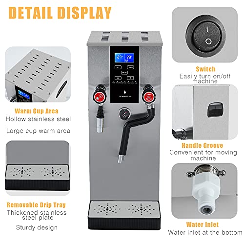 Hanchen Commercial Multi-Purpose Milk Frother 12L Steam Milk Frothing Machine Full-Automatic Boiling, Electric Milk Foam Maker LED Display for Espresso Coffee Tea Coffee Shop Dessert Shop Hotel Milk