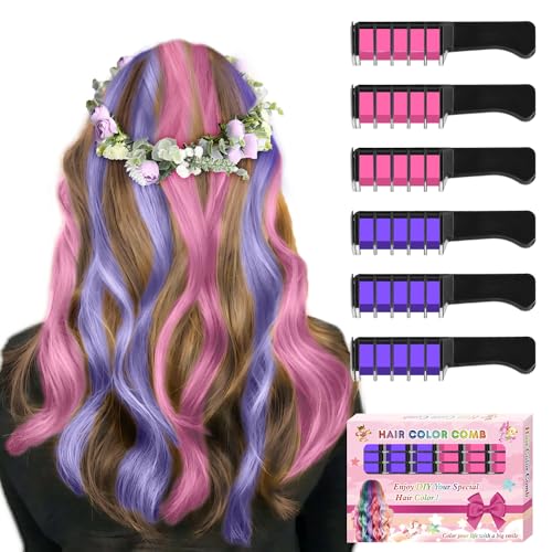 Hair Chalk for Kids - Temporary Bright Hair Color Comb, Washable Dye for New Year, Birthday, Cosplay, Halloween, Christmas