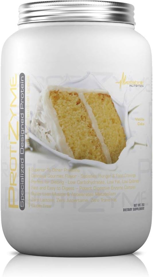 Protizyme | 100% Whey Protein Powder | High Protein, Low Carb, Low Fat with Digestive Enzymes, 24 Essential Vitamins and Minerals | Vanilla Cake, 2 Pound