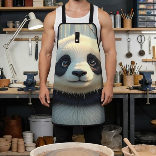 Delantal de trabajo Anime Panda con bolsillos y ajuste miniatura 4
