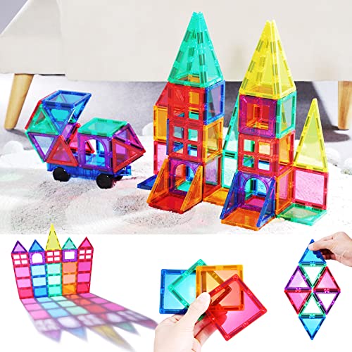 image for PLUMIA Magnetic Tiles for Kids 3D Magnet Building Tiles Set STEM Learn