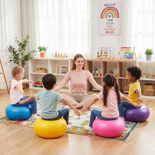 Image of Lewtemi 4 Pcs Flexible Seating for Classroom Elementary, 20'' Yoga Inflatable Ball Chair for Kids, Wobble Chair Donut Ball Chairs with Inflator for Student Sensory Balance Exercise (Fresh Color)