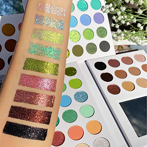 Nude Colorful 2 In 1 Eyeshadow Makeup Palette, Afflano Green Glitter Christmas Makeup Eye Shadow Pallet,Long Lasting Nude Brown+Pigmented Pastel Eye Shade, Bright Green Blue Eyeshadow Palette 36 Color #TOP5