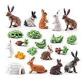 BRETOYIN Mini Rabbit Action Figures with Holes Toys Set 21PCS for Toddlers Rabbits Toys Cake Toppers Bunny Figurines Gifts for Kids Boys and Girls Doll House Accessories