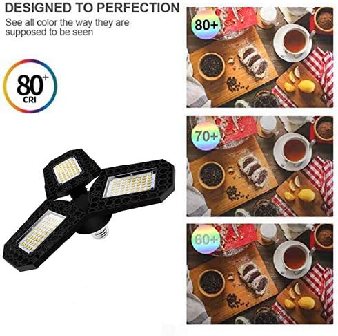 LED Garage Light Deformable E26/E27 Three-Leaf Garage Lights 6000lm 60W LED Adjustable Light Garage Lighting Garage Light Bulb for Garage, Working Light (6000K-Cool White, 60 Watt)