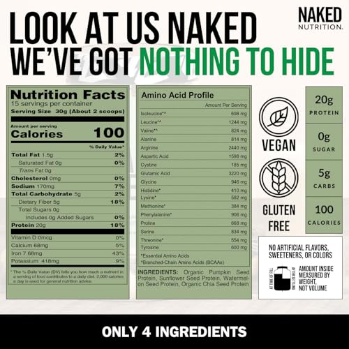 Image of Naked Seed - 4 Seed Protein Powder, Only 4 Ingredients - Chia, Watermelon, Sunflower and Pumpkin Seed - Gluten-Free, Soy Free, Vegan, No Gmos, No Artificial Sweeteners - 15 Servings