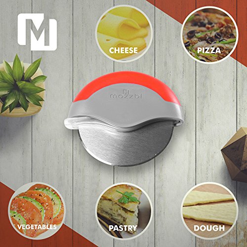 Premium Pizza Cutter Wheel By Mozzbi, Pizza Slicer Cutter - Super Sharp - Stainless Steel With Protective Sliding Blade Guard, Locking Blade Cover For Safety #TOP7