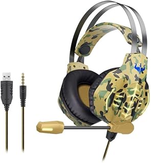 سماعة رأس سلكية للألعاب من اوفلينج، موديل GT-63M، تأتي مع ميكروفون ليد قابل للتعديل بخاصية إلغاء الضوضاء وأغطية أذن ناعمة ومريحة وصوت ستيريو عالي الدقة، متوافقة مع الكمبيوتر واللاب توب - أصفر مموه