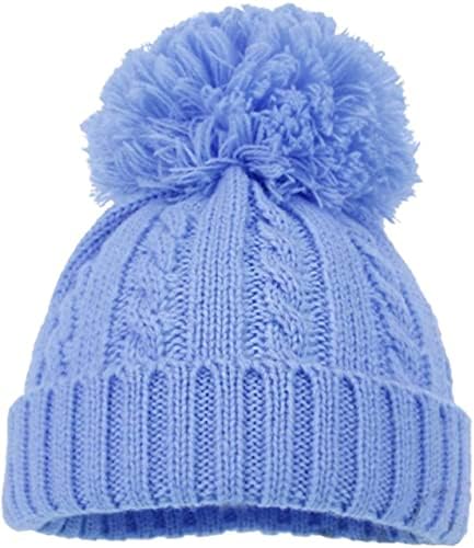 Soft Touch Baby boys girls Winter single bobble pompom hat pink blue white (NEWBORN-12 MONTHS, PINK)