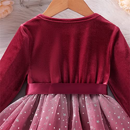 Vestido infantil infantil infantil bebê meninas manga longa laço patchwork estrela tule vestido prin