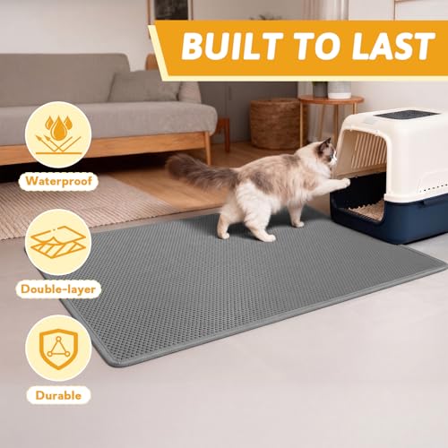 Image of Pieviev Cat Litter Mat Double Layer Waterproof Urine Proof Trapping Mat 1 Pack (Gray, 47x36 Inch (Pack of 1))