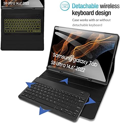 Wineecy Backlit Keyboard Case for Samsung Galaxy Tab Tab S8 Ultra 14.6 Inch 2022 (SM-X900/X906), UK Layout Magnetic Detachable Wireless Bluetooth Keyboard & Slim Stand Cover with S Pen Holder