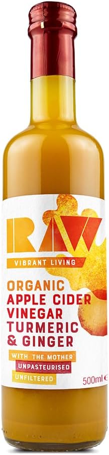 Raw Health Raw Apple Cider Vinegar Blend with Turmeric & Ginger, 500 ml - Certified Organic, Unfiltered & Vegan-Friendly