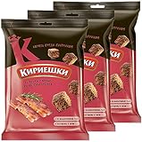 Kirieshki Rye Crackers Croutons Dry Bread (Suhariki) with Bacon Taste/Salted and Seasoned 0.22 lb / 100 g - Set of 3