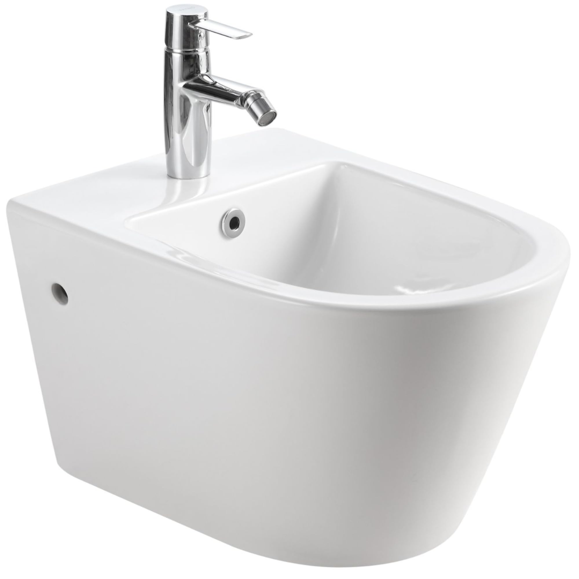 Bidet da parete con foro per rubinetto e troppopieno, bagno in ceramica bianca, bidet senza bordo, 525 x 365 x 300 mm, per bagno in ceramica bianca