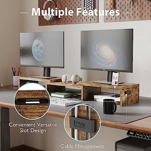 BONTEC-Dual-Monitor-Stand-Riser-with-Smartphone-Holder-Adjustable-Length-Swivel-Angle-Wooden-Desktop-Organizer-Stand-PC-Riser-for-PC-Monitor-Laptop-Printer-Rustic-Brown