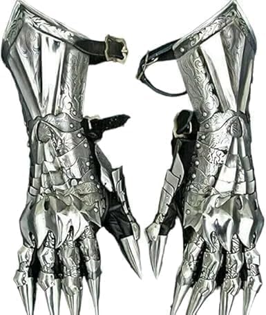 Medieval Skeleton Claw Gauntlet Gloves – Gothic Armor Hand Guards, Cosplay Costume Accessory, Knight Crusader Style.