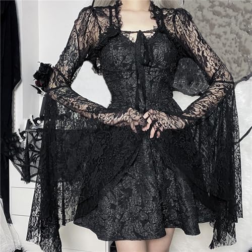 Image of Gothic Bolero Shrug Tops Women Goth Bell Long Sleeve Crop Top