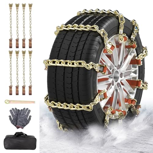 8 Stück Notfall Abschleppassistent Schneeketten, Universal Schneeketten für Reifenbreite 175-285mm, Rutschfeste Notfall-Schneereifenketten Snow Chains für die meisten PKW/SUV/LKW