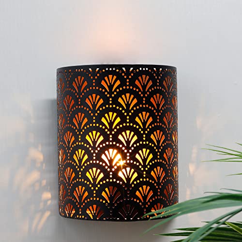 NEWIMAGE Lampe à piles de 20,3 cm H - Applique murale rustique en métal avec minuterie de 6 heures - Décoration murale pour salon, chambre, couloir, escalier (marron, flabellum) Cover