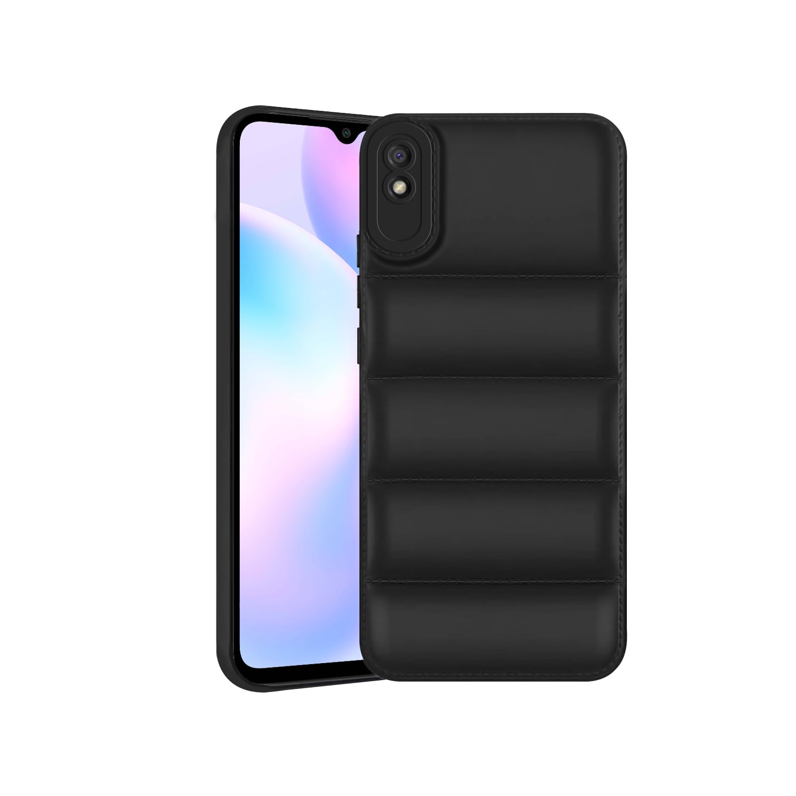 Amazon Brand - Solimo Puffer Case Camera Protection Soft Back Cover for Redmi 9A - Black (B0CV55RHKD) Amazon Price History, Amazon Price Tracker