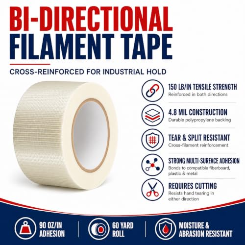 Image of GGR Supplies FIL-835B /D Bi-Directional Filament Tape, 12 Inch x 60 Yards