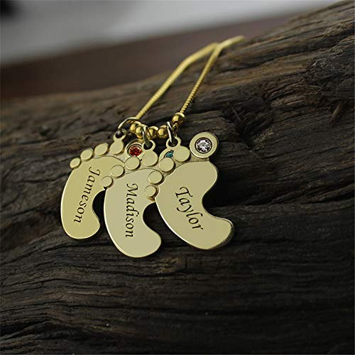 Getname Necklace Personalized Baby Feet Charm Name Necklace with Birthstone 927 Sterling Silver Engraved Family Necklace for Mother, Mom Mother\'s Day Gifts