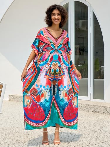 Image of NFVNKJ Women's Plus Size Beach Lounge Kaftan Maxi Dress Swimsuit Coverup for Women