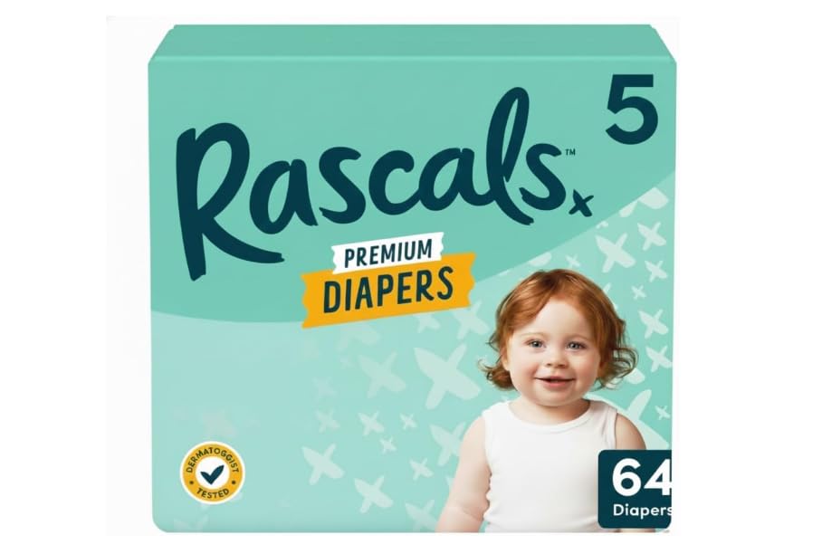 Rascals Premium Diapers (Size,5 Count 64) White
