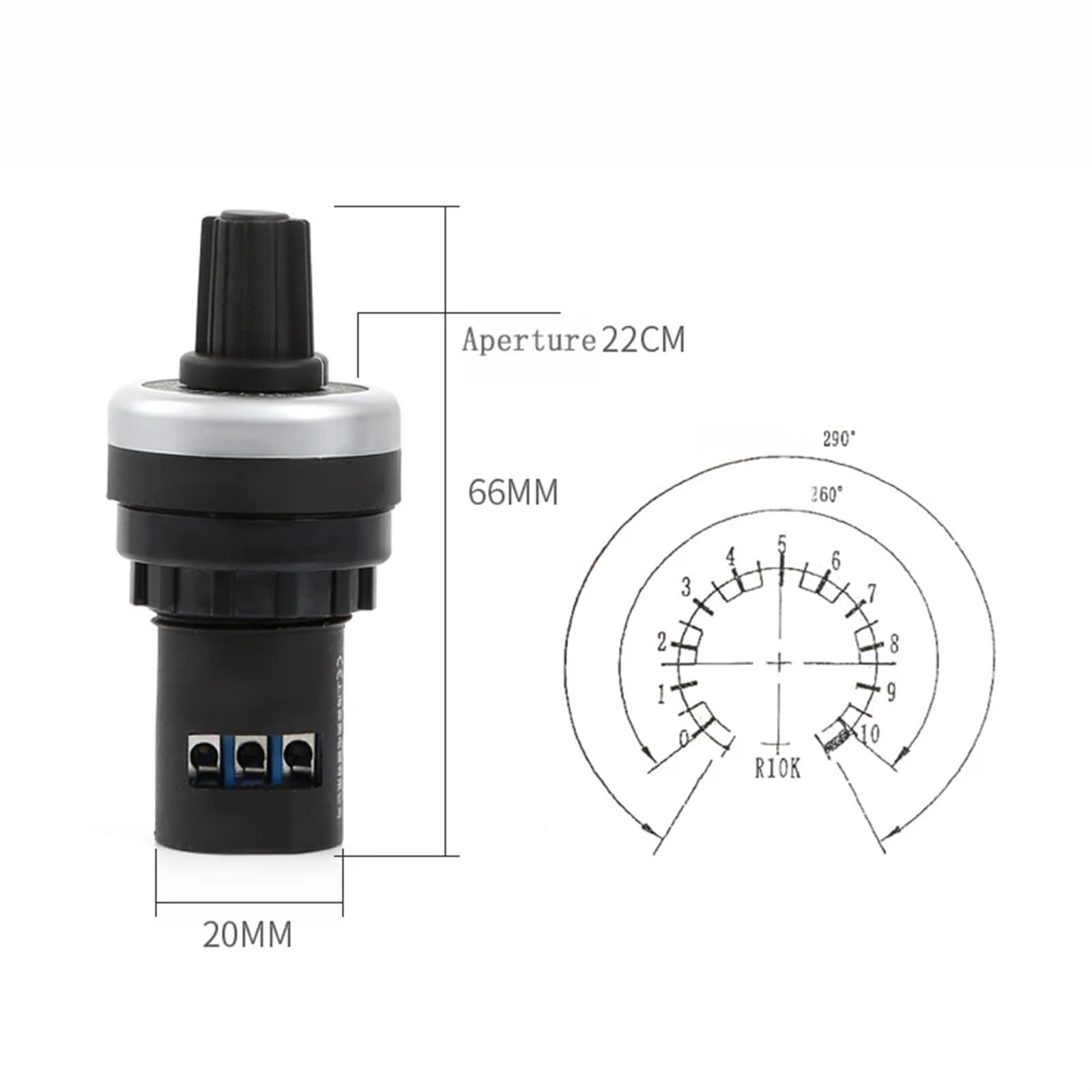 LA42DWQ-22 1K 2K 5K 10K 22mm Diámetro Potenciómetro Giratorio Convertidor Gobernador Interruptor de Resistencia * 5 piezas (Tamaño: 200K Ohm)