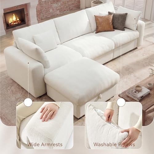 Image of Ihanherry Cloud Sectional Couches for Living Room, 110 inch Large Modular Sectional Sofa with Wide Deep Seat, L Shaped Couch with Throw Pillow and Storage Ottoman, Beige
