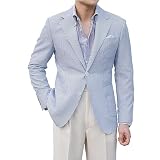 Leisure Seersucker Men Summer Suits Jacket Blue Formal Regular Fit Blazer Breathable Outfit