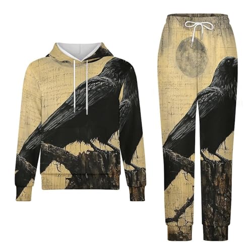 Boys Girls Sweatshirt Set Kid 2 Piece Pullover Hoodie Jogger Sweatpants, Crow Raven Vintage4