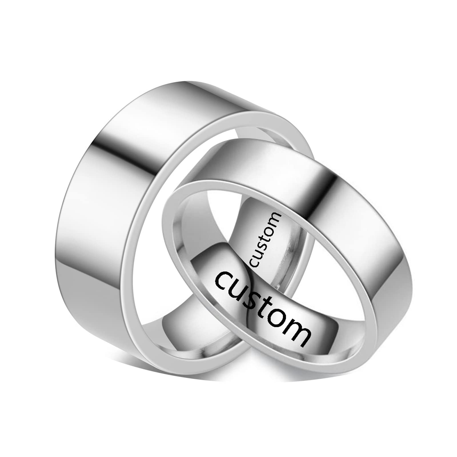 Beydodo Anillos Compromiso Personalizado Anillos Alianza de Pareja,Anillos Acero Inoxidable Anillos 6/8MM Anillo Plata con Redondo Pulido